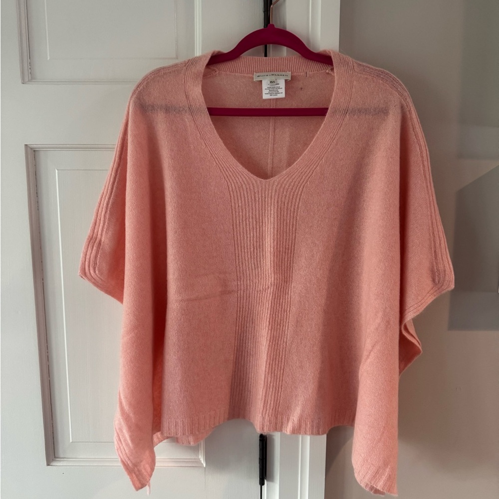 White + Warren Peach Cashmere V-Neck Poncho Sweater